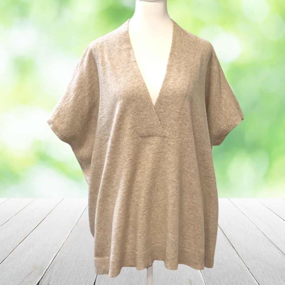 VINCE Wool Cashmere Sweater Oversized Dolman Sleeve Deep V Neck Beige Size S